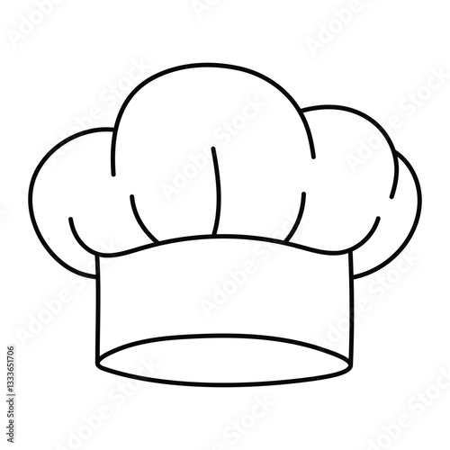 Chef hat vector illustration. Hand-drawn toque blanche icon in doodle style. Black line art isolated on white background.