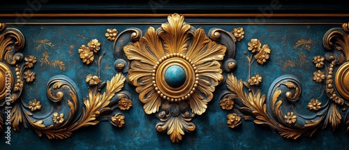 Wallpaper Mural Ornate Gold and Teal Baroque Design with Jewel Detail Torontodigital.ca