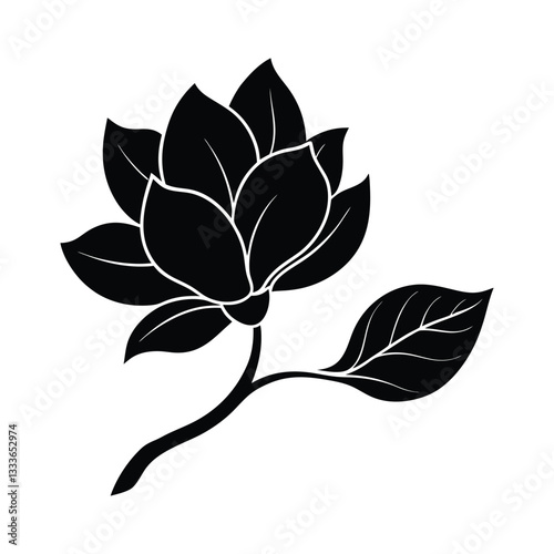 Silhouette design of a single magnolia flower vector art illustration.eps