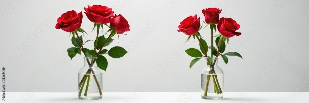 Obraz premium long-stemmed red roses in a tall clear glass vase, slender, elegant, romantic