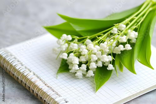 Delicate Lily of the Valley Bouquet on Notebook