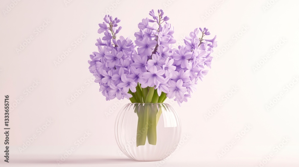Hyacinth Floral Arrangement in Glass Vase Against Light Background Hyacinth Floral Arrangement in Glass Vase Against Light Background