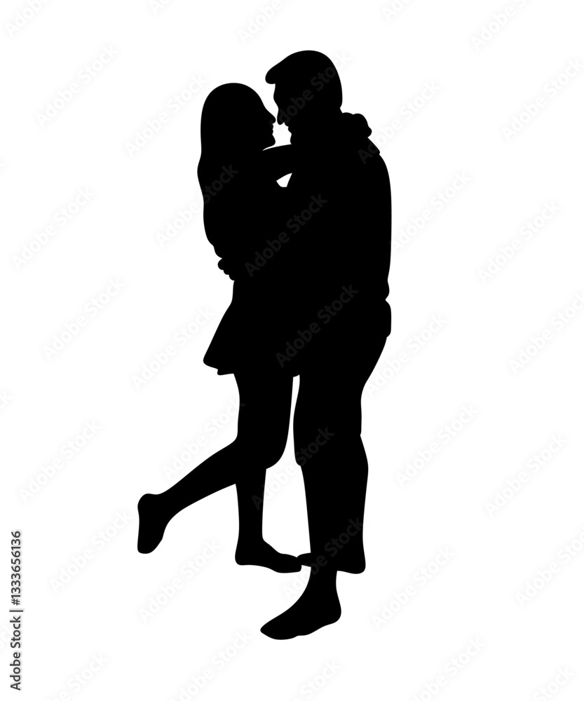 Silhouette of Romantic Hug Between a Man and a Woman Silhouette of Romantic Hug Between a Man and a Woman