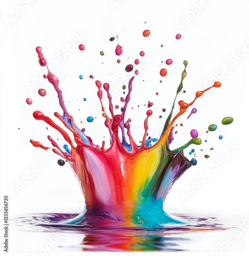 Colorful paint splash explosion on white background photo