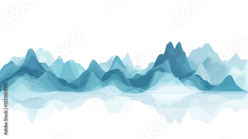 Digital illustration depicting an abstract mountain range rendered in shades of blue and teal.  The style is reminiscent of watercolor painting, with soft, blended edges and a lack of sharp lines.
