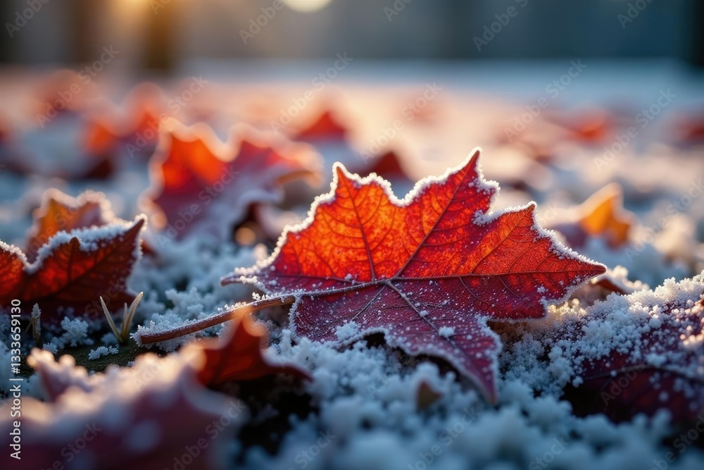 The first frost brings a layer of ice on the leaves, fall, frost, autumn The first frost brings a layer of ice on the leaves, fall, frost, autumn