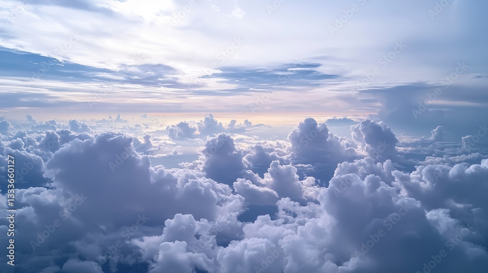 Naklejka premium Aerial View Panoramic Cloudscape Heavenly Vista Airplane Window
