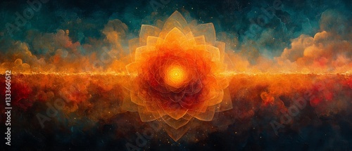 Wallpaper Mural Celestial Mandala A Cosmic Flower in Fiery Sunset Torontodigital.ca