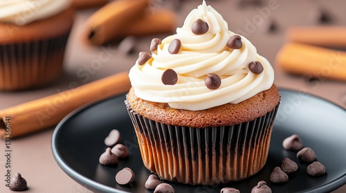 Creamy Chocolate Chip Cupcake with Cinnamon Garnish