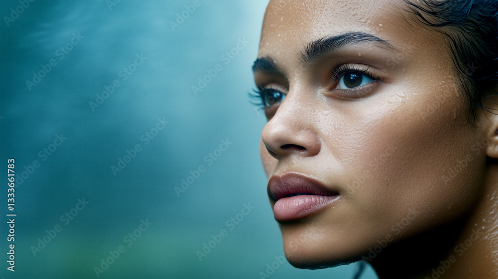 Fototapeta premium Captivating close-up of a woman in a lush forest with natural light