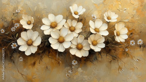 Elegant Creamy White Daisies Oil Painting on Textured Canvas