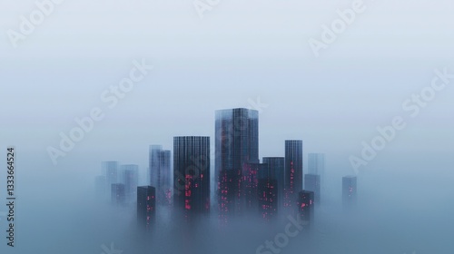 Futuristic Cityscape  Foggy Metropolis  AI Architecture  High Rise Buildings
