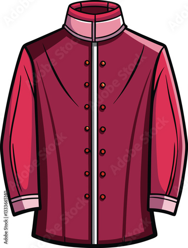 Burgundy Color Men's Mandarin collar shirt fashion drawing template.