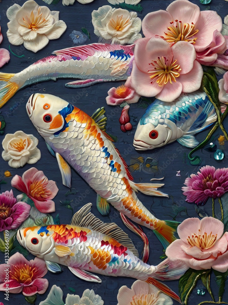 koi fish in an aquarium filled with flowers koi fish in an aquarium filled with flowers