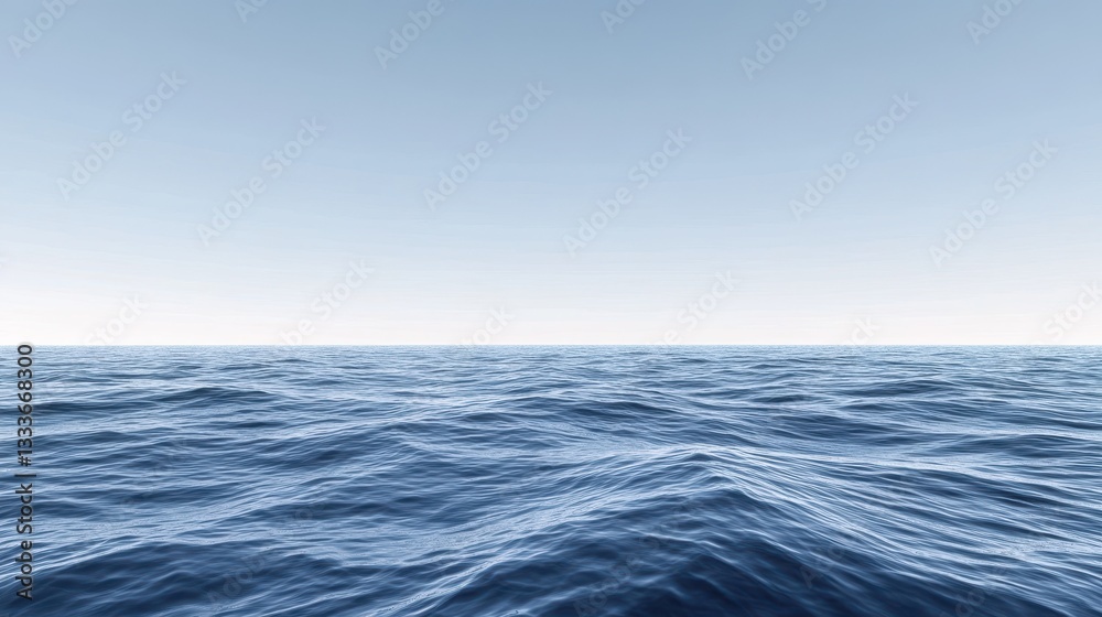 Obraz premium Gentle ocean waves ripple beneath a calm, clear sky, creating a serene and tranquil seascape.