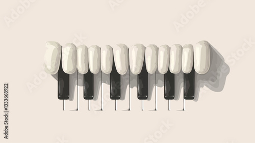 High-angle, close-up view of a miniature piano keyboard.  The keys are represented by small, oblong white and black shapes arranged in a standard keyboard layout on a light-beige background.  The