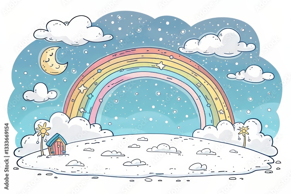 Fototapeta premium cartoon bright rainbow on white background