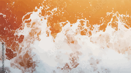 Close-up shot of white water foam against a vibrant orange background. The foam is textured and dynamic, showing various shapes and sizes of bubbles. The orange background suggests sunlight