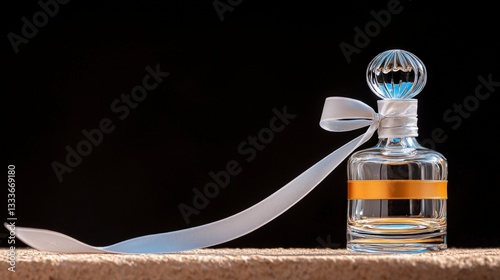 Elegant Glass Perfume Bottle with Ribbon  Close up Photography
