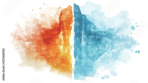 The image is an abstract digital painting or rendering depicting a stark contrast between fire and ice.  The left side showcases warm, orange and red hues suggestive of fire, while the right side