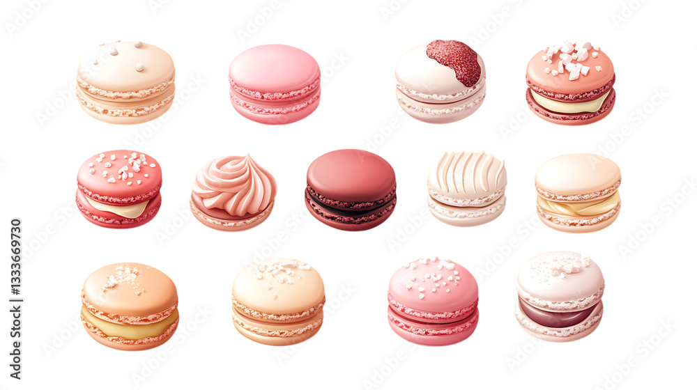 Obraz premium Pack Macaron Set on Transparent Background for Pastry Illustrations, Bakery Branding, and Dessert Designs