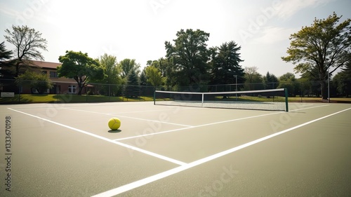 Wallpaper Mural Sunny Tennis Court Green Surface Ball Net Outdoors Summer Sports Torontodigital.ca