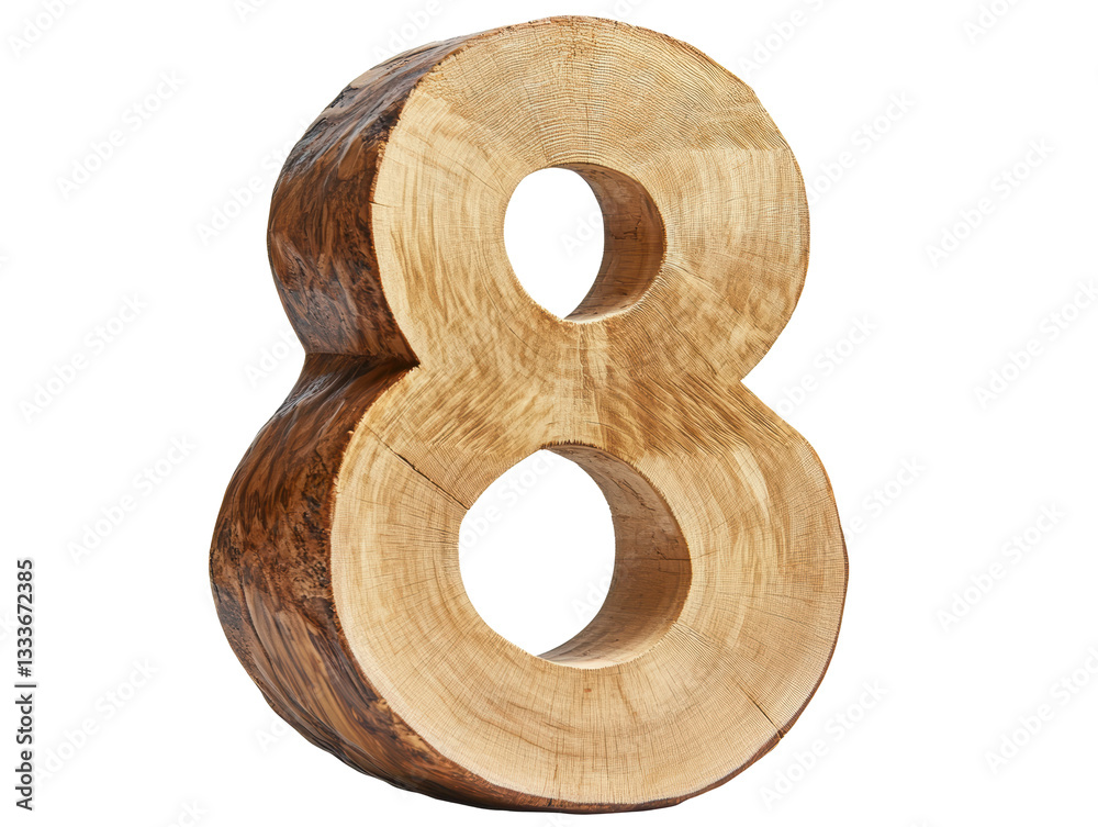 Isolated Wooden Number Eight with Rustic Style and Visible Wood Grain Isolated Wooden Number Eight with Rustic Style and Visible Wood Grain