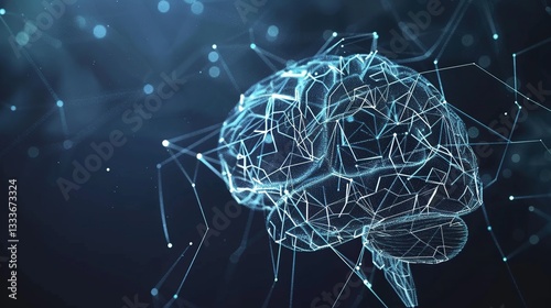 Glowing digital AI brain with intricate neural connections, symbolizing artificial intelligence, technology innovation, and data security concepts.
