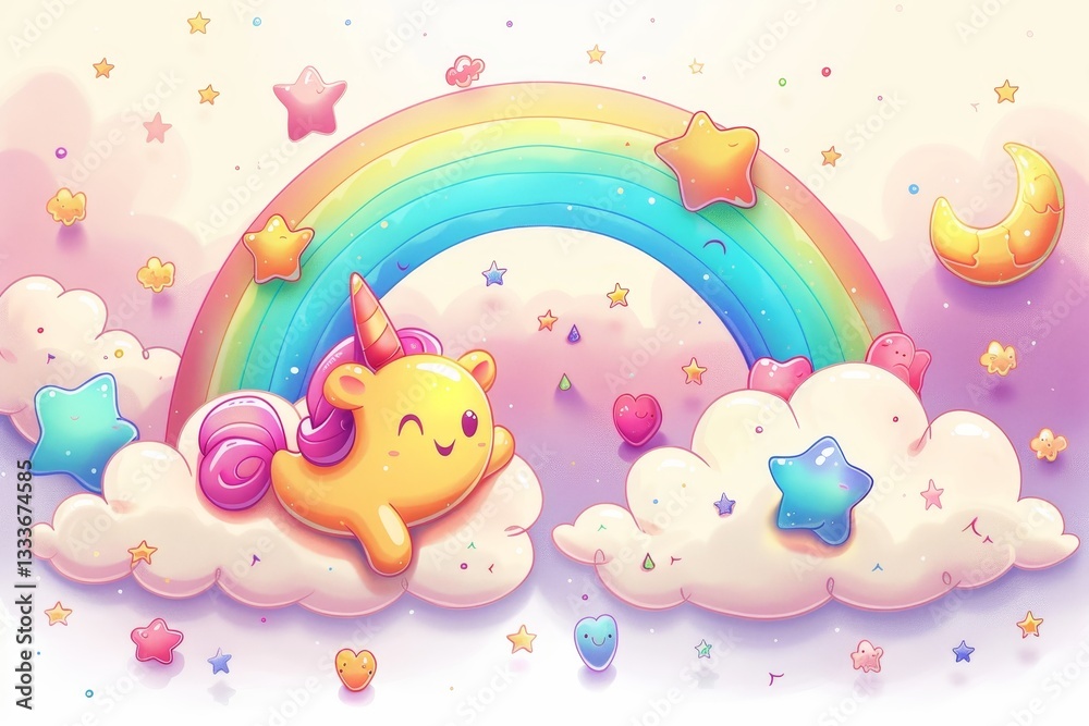 Fototapeta premium cartoon bright rainbow on white background