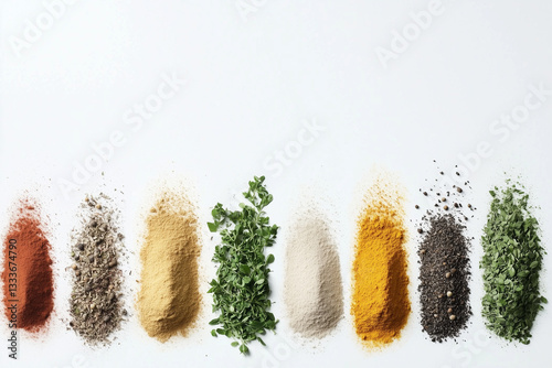 Obraz na płótnie Assorted Spices in a Creative Powder Explosion on White Background w salonie