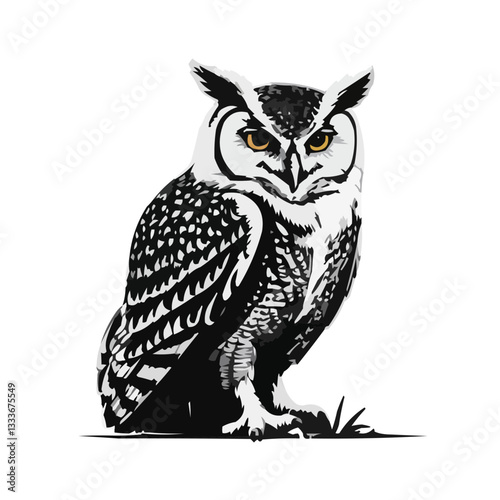 Black and White Image of an Owl on a Transparent Background