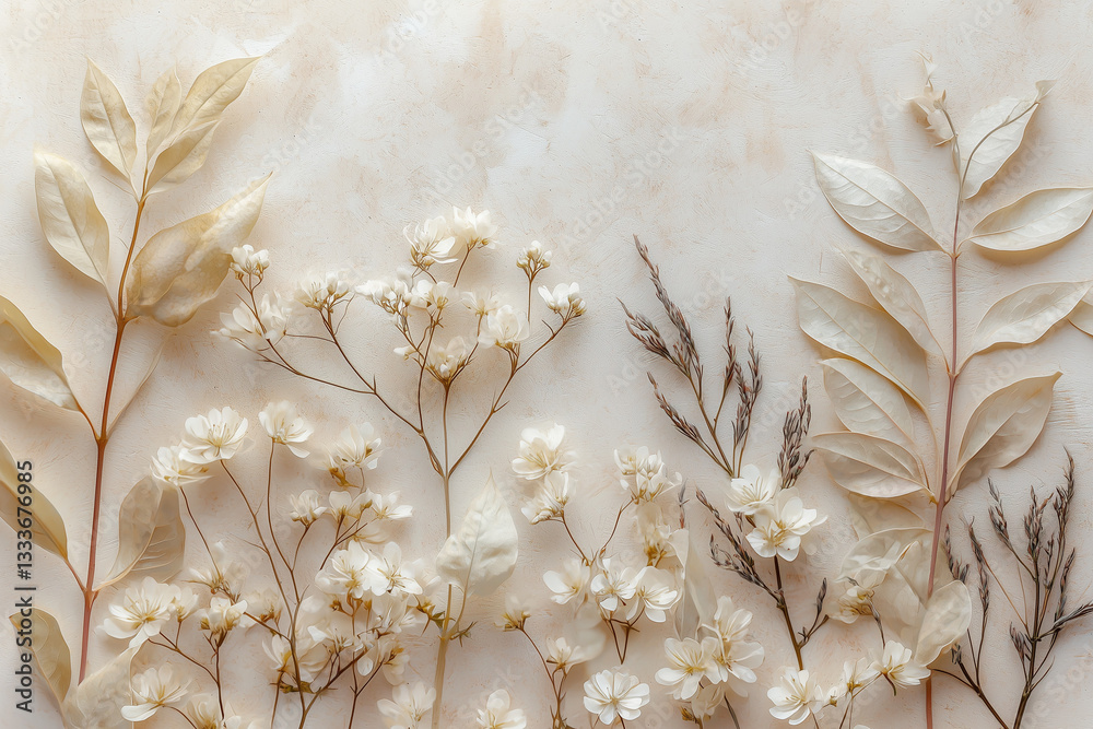 Dried White Flowers on a Neutral Background