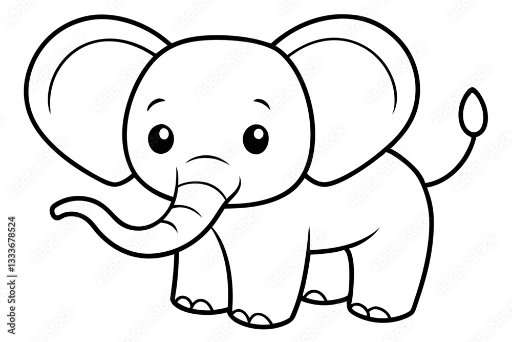 baby elephant cartoon coloring book page , elephant line art vector illustration on white background. baby elephant cartoon coloring book page , elephant line art vector illustration on white background.