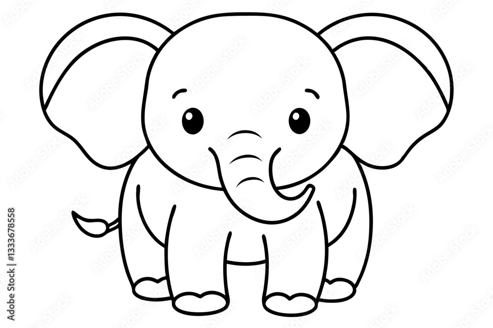 baby elephant cartoon coloring book page , elephant line art vector illustration on white background.