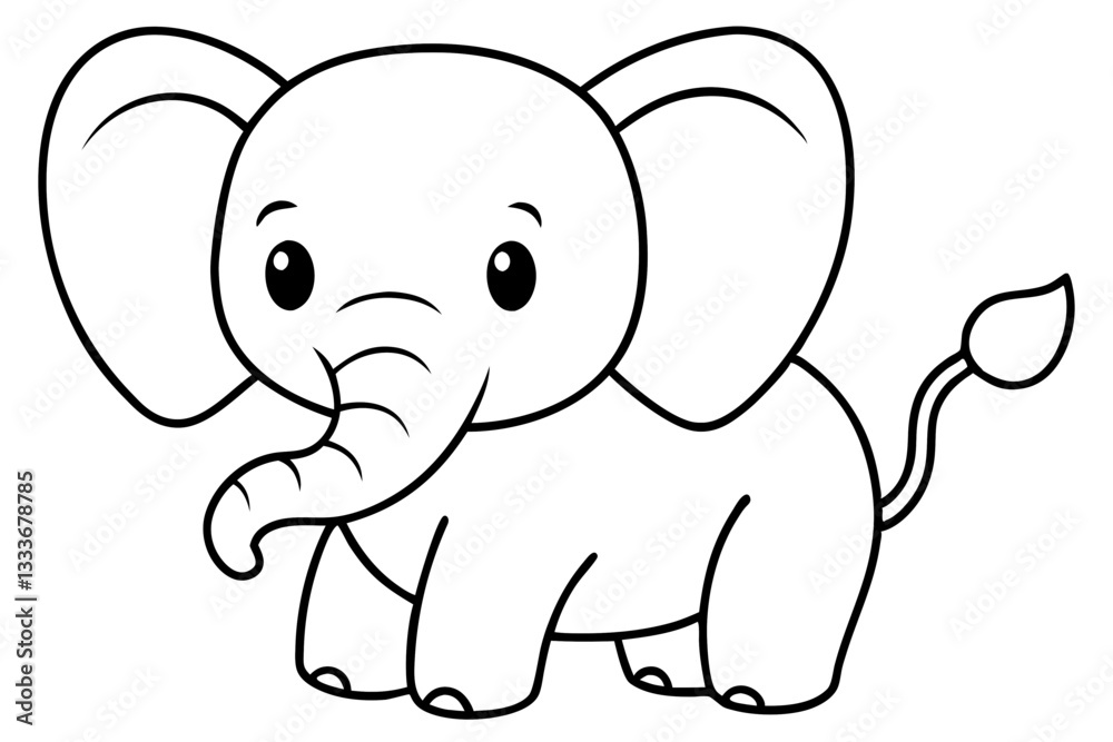 baby elephant cartoon coloring book page , elephant line art vector illustration on white background. baby elephant cartoon coloring book page , elephant line art vector illustration on white background.