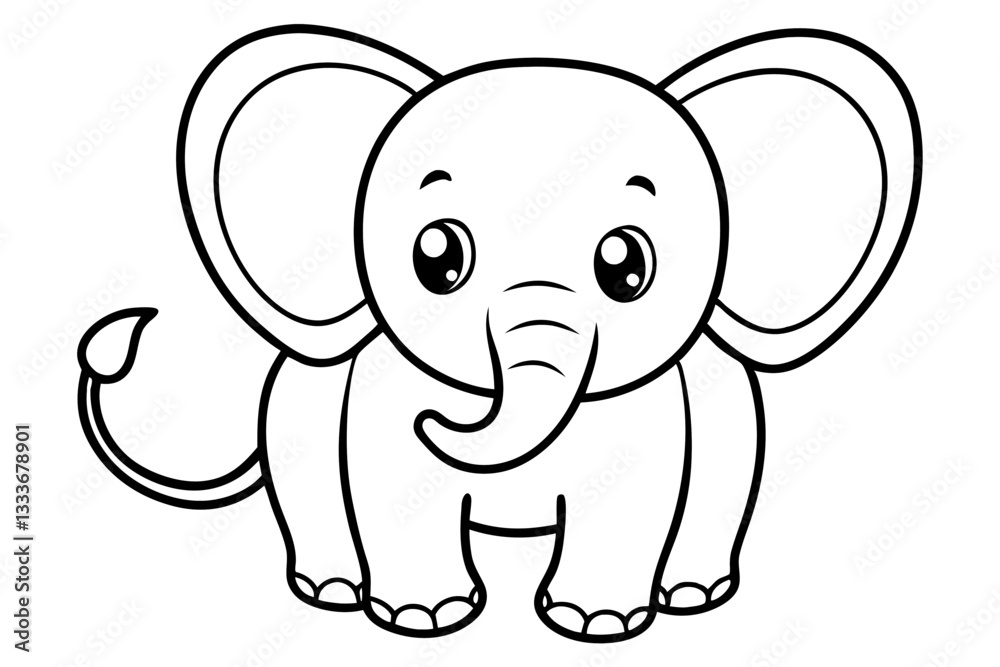 baby elephant cartoon coloring book page , elephant line art vector illustration on white background. baby elephant cartoon coloring book page , elephant line art vector illustration on white background.