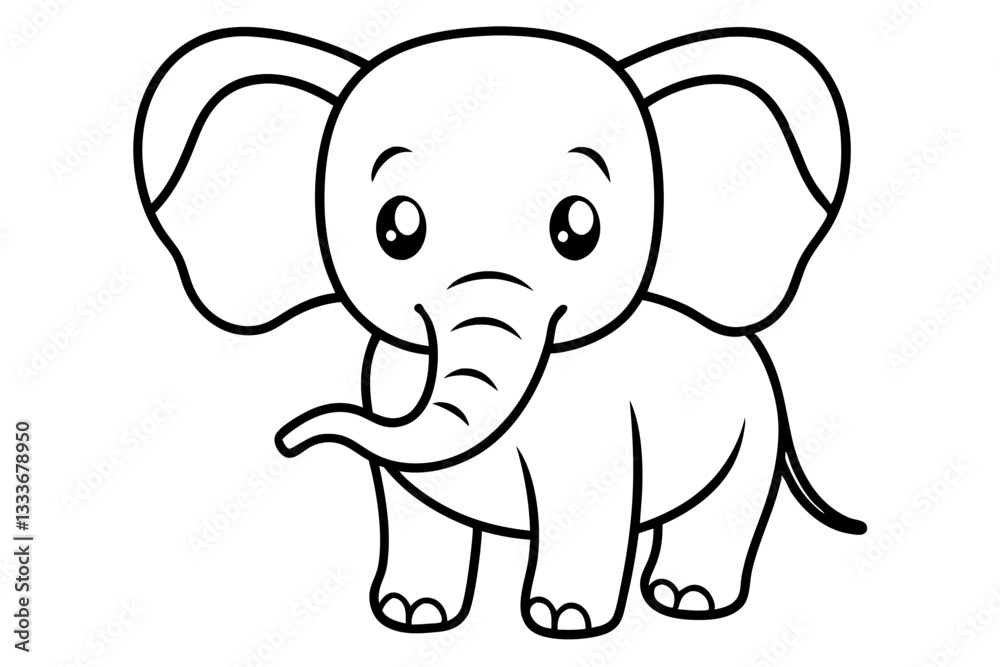 baby elephant cartoon coloring book page , elephant line art vector illustration on white background. baby elephant cartoon coloring book page , elephant line art vector illustration on white background.