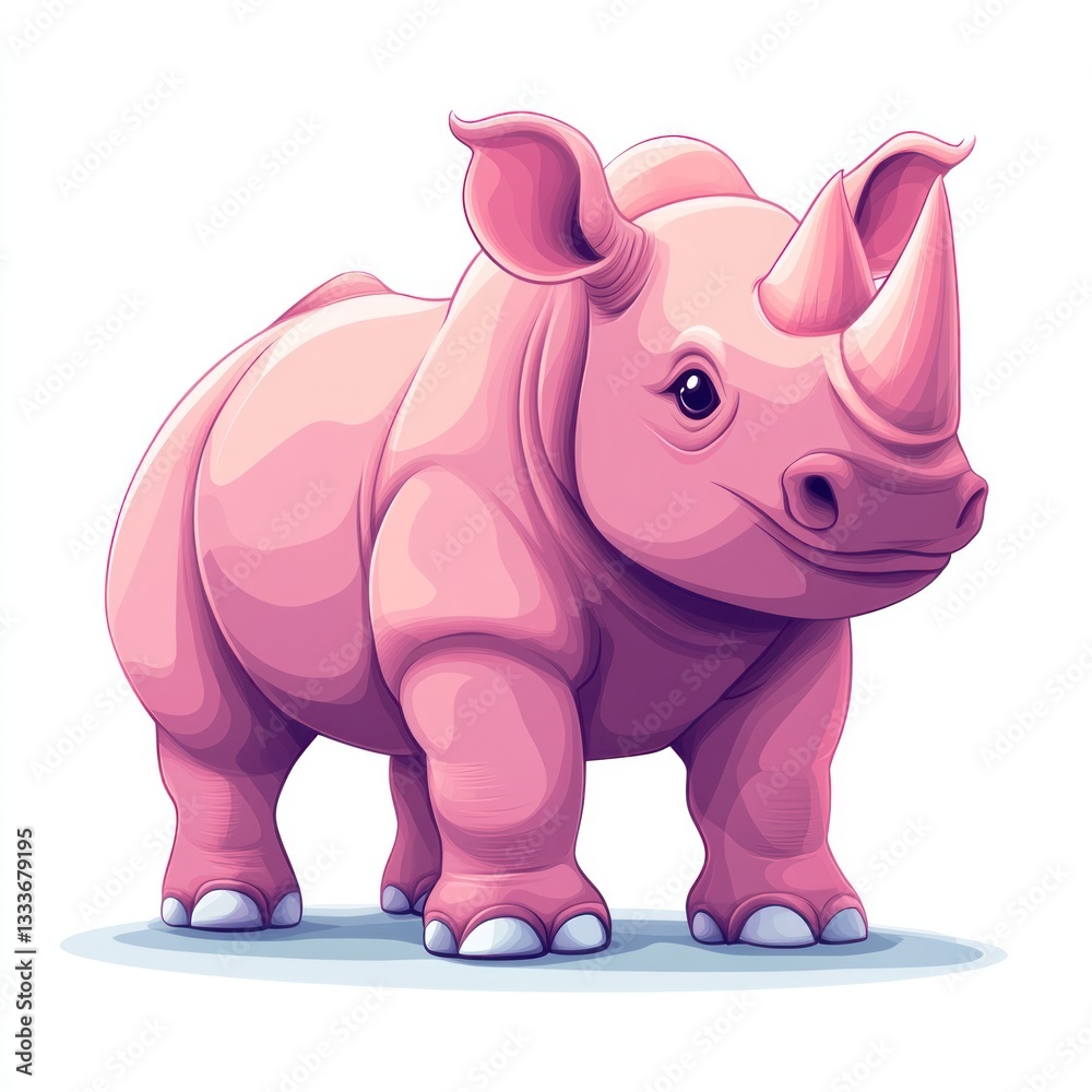 Fototapeta premium Cute Pink Cartoon Rhinoceros Isolated