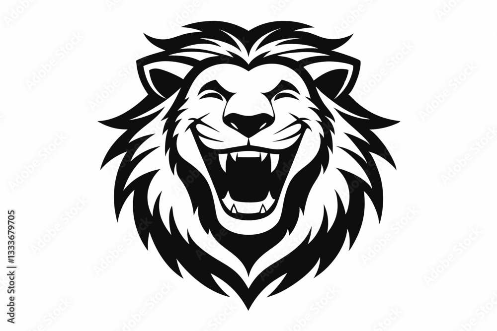 Fototapeta premium cute lion head line art icon, lion head mascot symbol, lion head silhouette vector, lion head vector illustration, lion cartoon isolated on white background