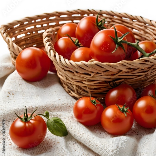 Wallpaper Mural a wicker basket overflowing with ripe red tomatoes, tomatoes in a woven basket Torontodigital.ca