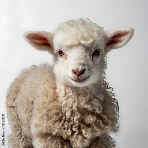Wallpaper Mural Cute Baby Lamb, Curious Baby Goat Standing on All Fours, Adorable Fluffy Sheep Portrait Closeup Farm Animal wool cute eyes face lamb soft white brown furry Torontodigital.ca