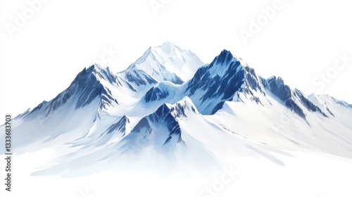Snow-covered mountains, isolated on a white background. photo