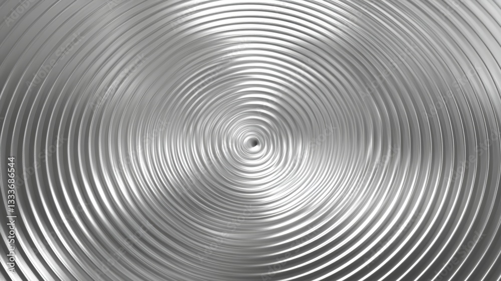 Hypnotic metallic silver circular pattern with subtle light reflections Hypnotic metallic silver circular pattern with subtle light reflections