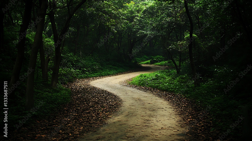Obraz premium Winding Path Through Lush Green Forest