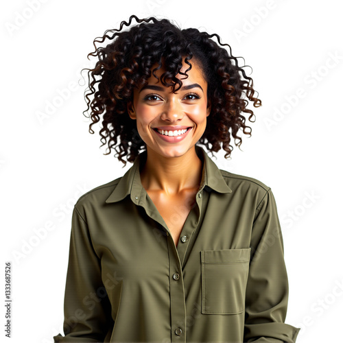 Smiling woman portrait isolated on transparent background. Cheerful professional headshot for business, marketing, social media, corporate websites.