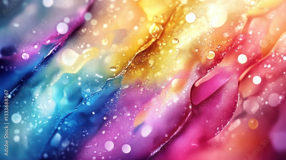 Colorful Abstract Background with Water Droplets and Bokeh Effects