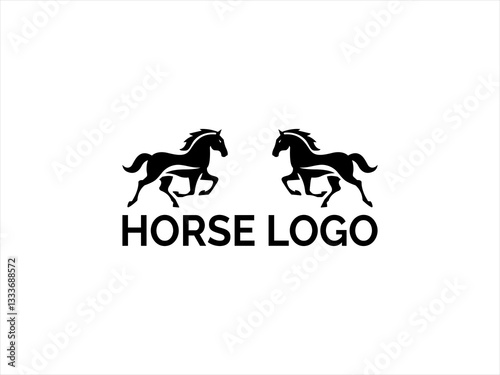 Dynamic black silhouette of a running horse logo.