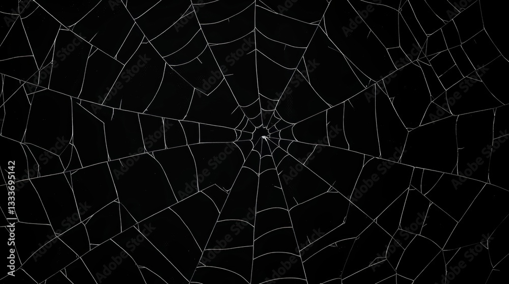Obraz premium Spiderweb pattern on black background, creating a spooky, Halloween feel with thin white lines