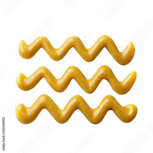 Mustard Waves: A close-up shot of three elegant, wave-like streaks of bright yellow mustard, offering a visual of texture and tempting appeal. 