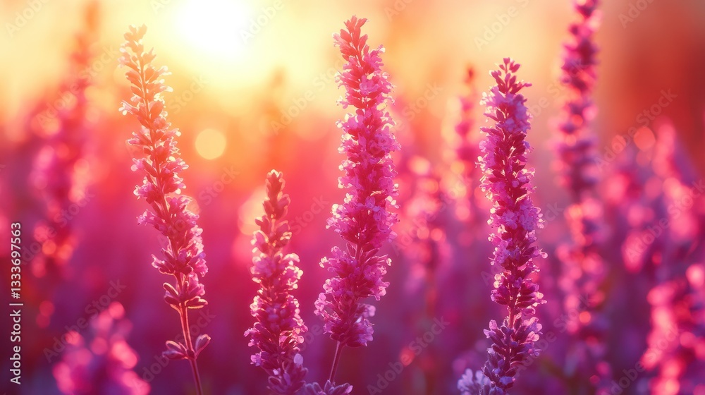 Fototapeta premium Vibrant lavender field at sunset